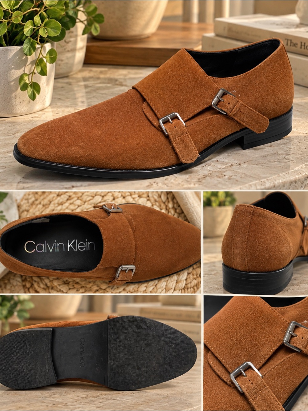 Calvin Klein Men’s Brown Suede Double Monk Strap Shoes